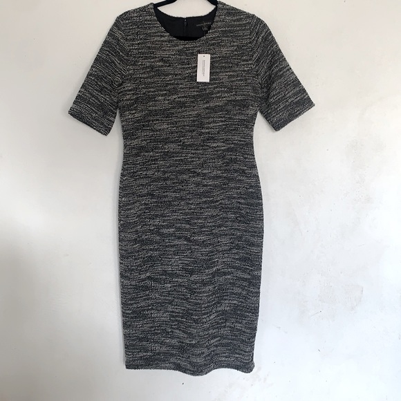 Banana Republic Women’s Black SS Sz 10 Boucle Tweed Textured Midi Dress Knit - Picture 2 of 12